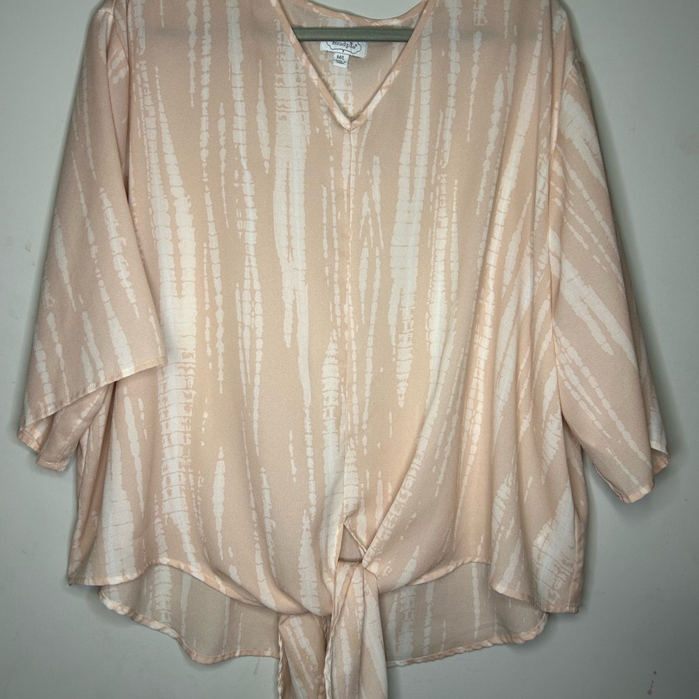 Mud Pie Pinkish Beige Tie-Front Blouse. Womens M/L. SKU B20